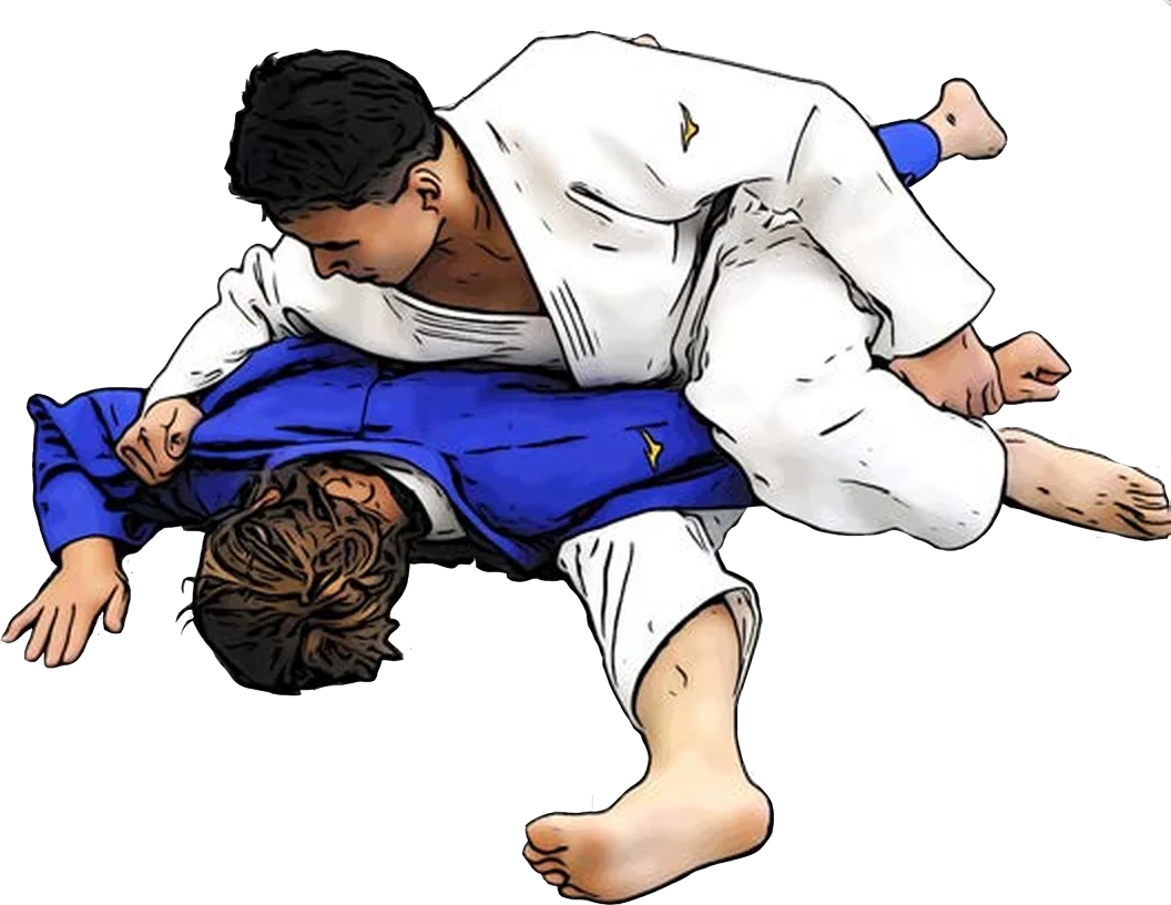 Illustration der Judo-Technik Ashi-gatame (Bein-Armstreckhebel)