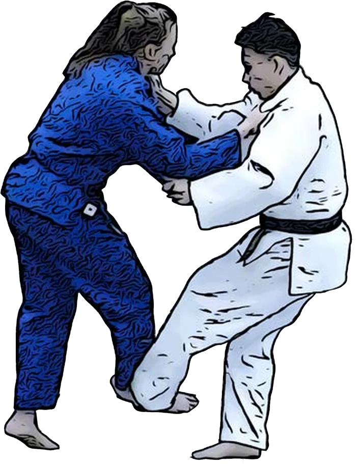 Illustration der Judo-Technik De-ashi-barai (Fußfeger des vorgesetzten Fußes)