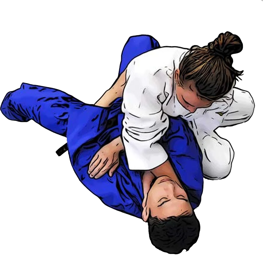 Illustration der Judo-Technik Gyaku-juji-jime (Umgekehrtes Kreuzwürgen)
