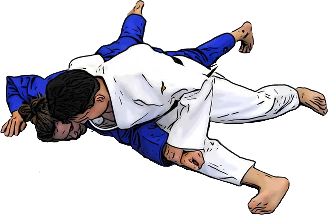 Illustration der Judo-Technik Hara-gatame (Bauch-Armstreckhebel)