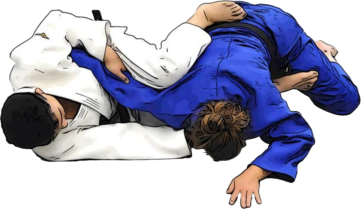 Illustration der Judo-Technik Hiza-gatame (Knie-Armstreckhebel)