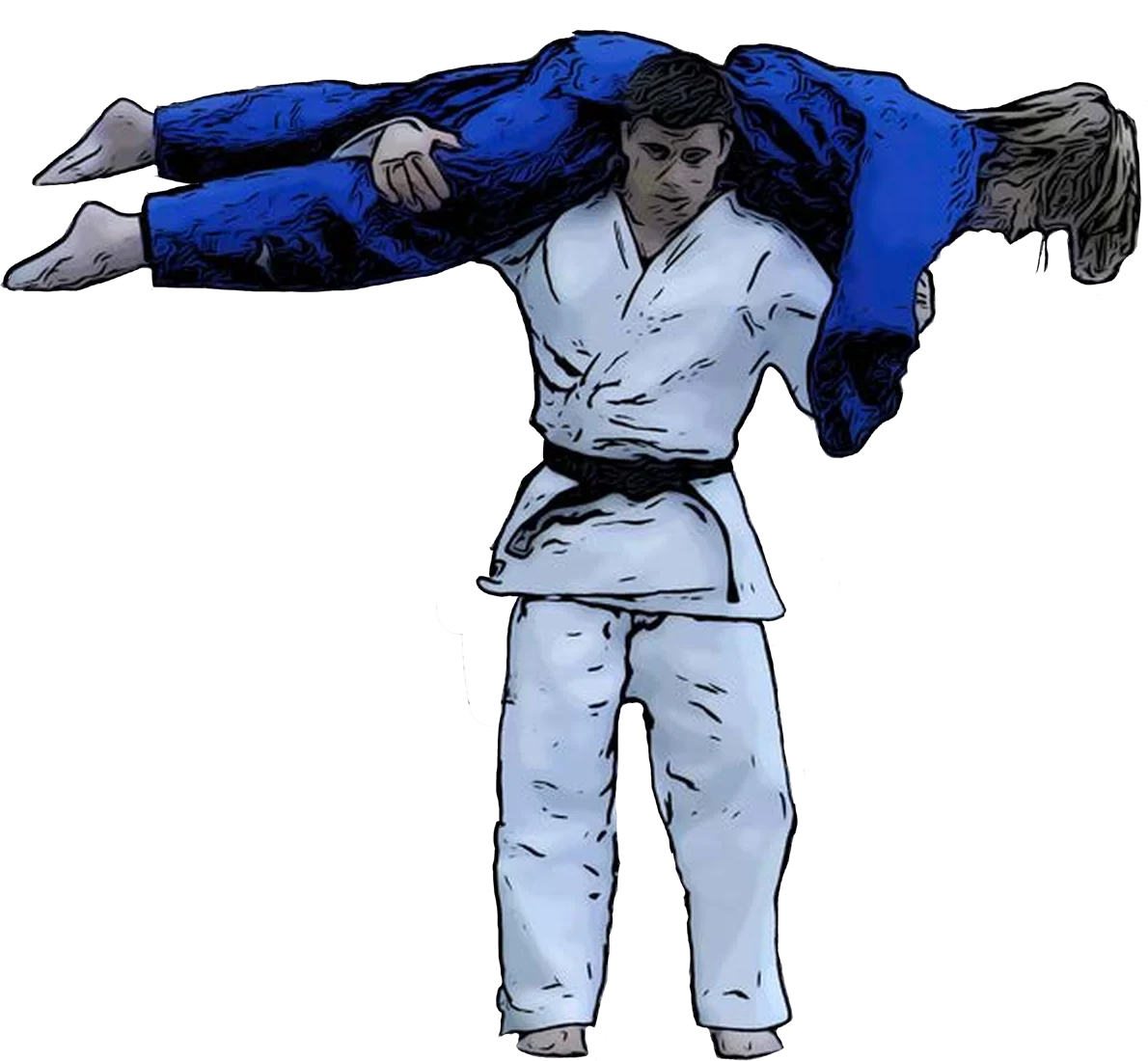 Illustration der Judo-Technik Kata-guruma (Schulterrad)