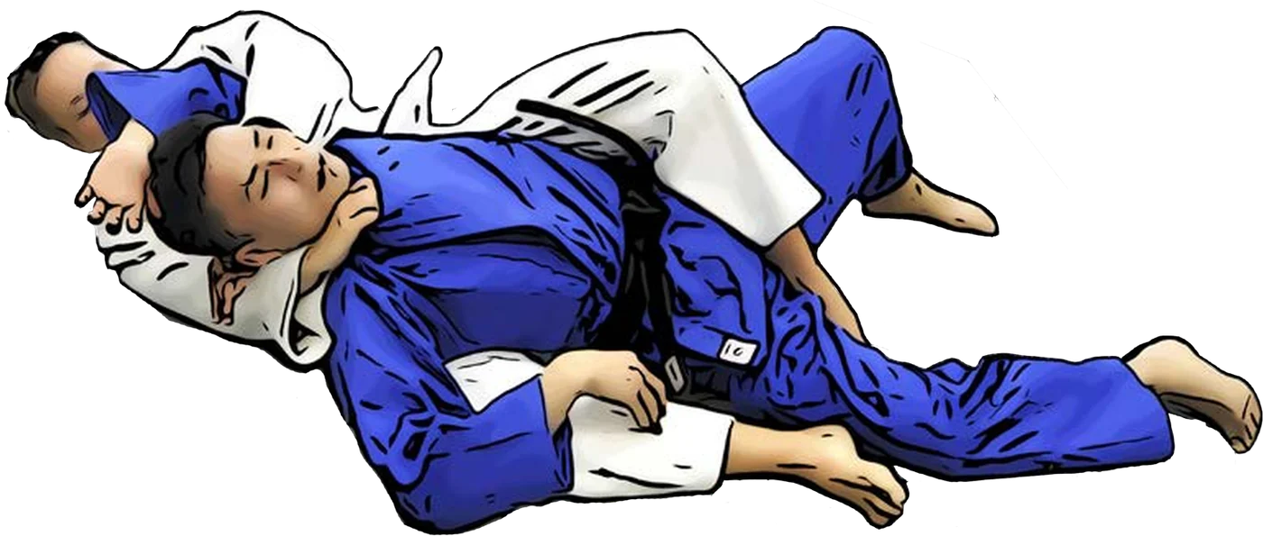 Illustration der Judo-Technik Kataha-jime (Einflügel-Würgen)