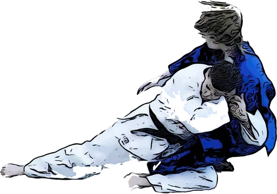 Illustration der Judo-Technik Ko-uchi-makikomi (Kleiner Innen-Einrollwurf)