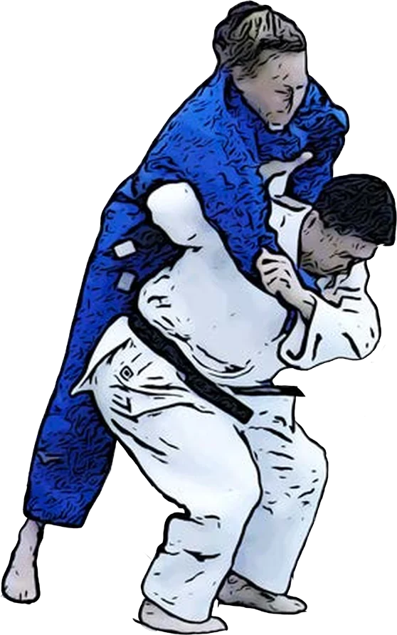Illustration der Judo-Technik Morote-seoi-nage (Beidhändiger Schulterwurf)