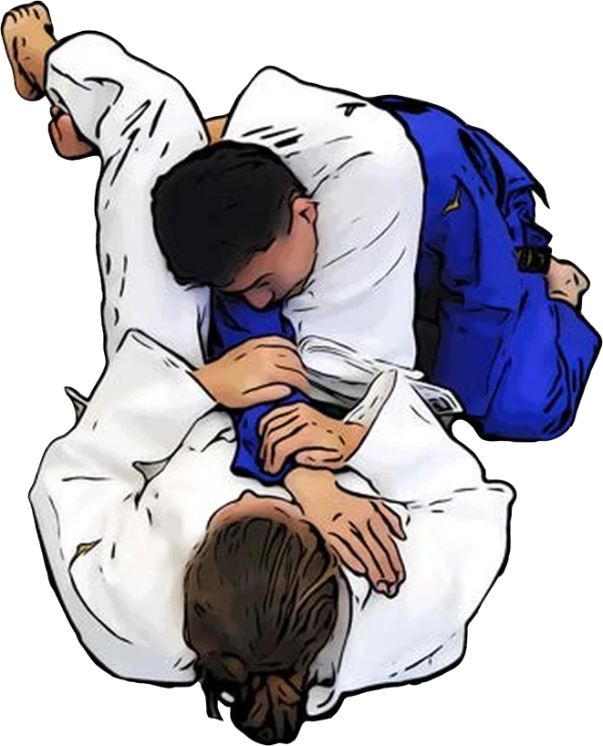 Illustration der Judo-Technik Sankaku-jime (Dreieck-Würgen)