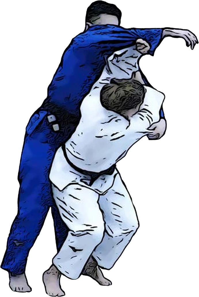Illustration der Judo-Technik Sode-tsurikomi-goshi (Ärmel-Hebezug-Hüftwurf)