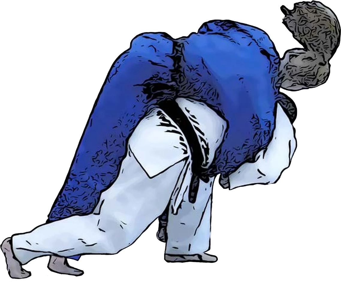 Illustration der Judo-Technik Soto-makikomi (Äußerer Einrollwurf)