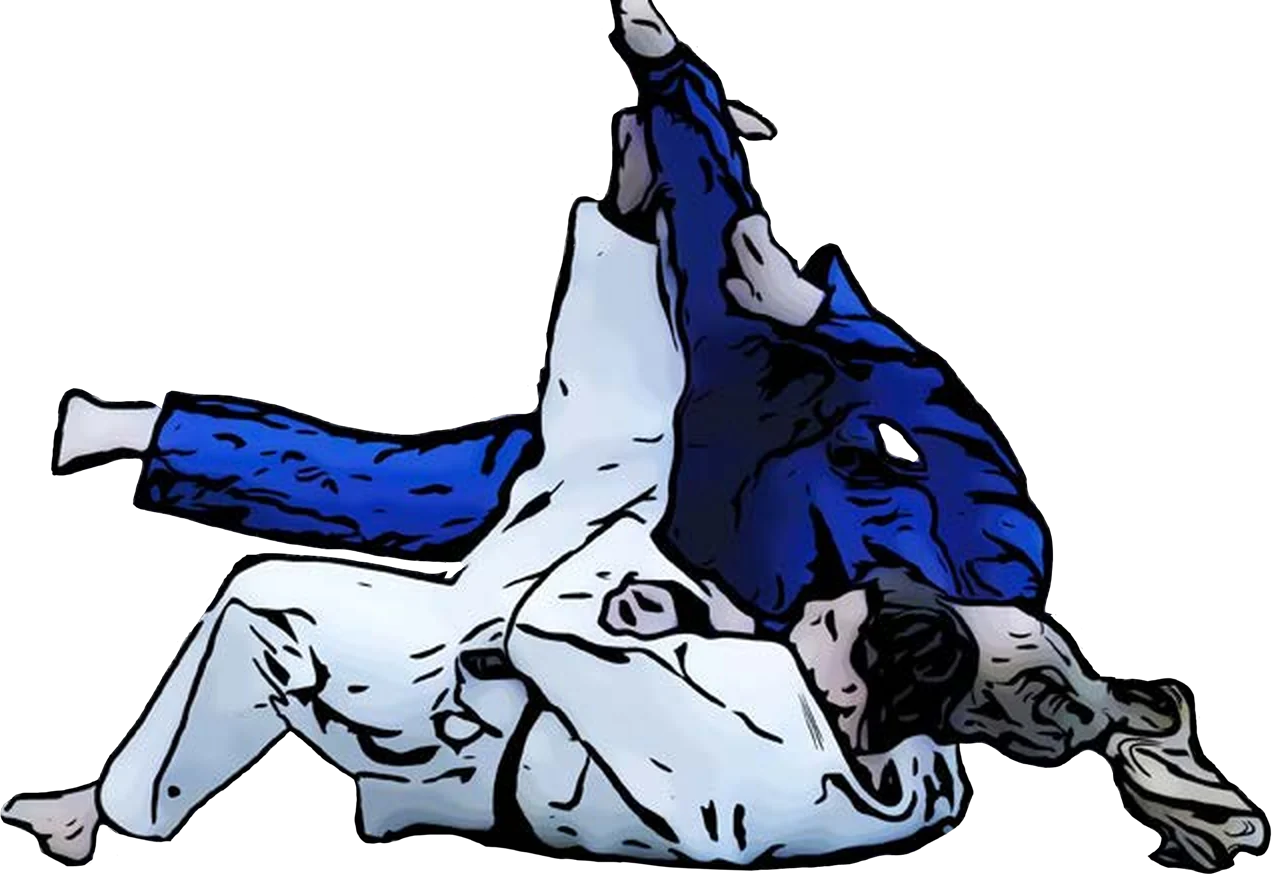 Illustration der Judo-Technik Sumi-gaeshi (Eckenwurf)
