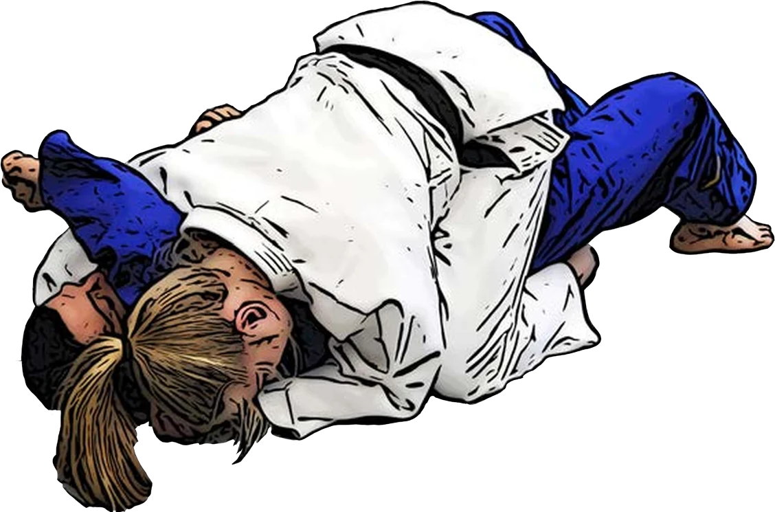 Illustration der Judo-Technik Tate-shiho-gatame (Reitender Vierpunkt-Haltegriff)