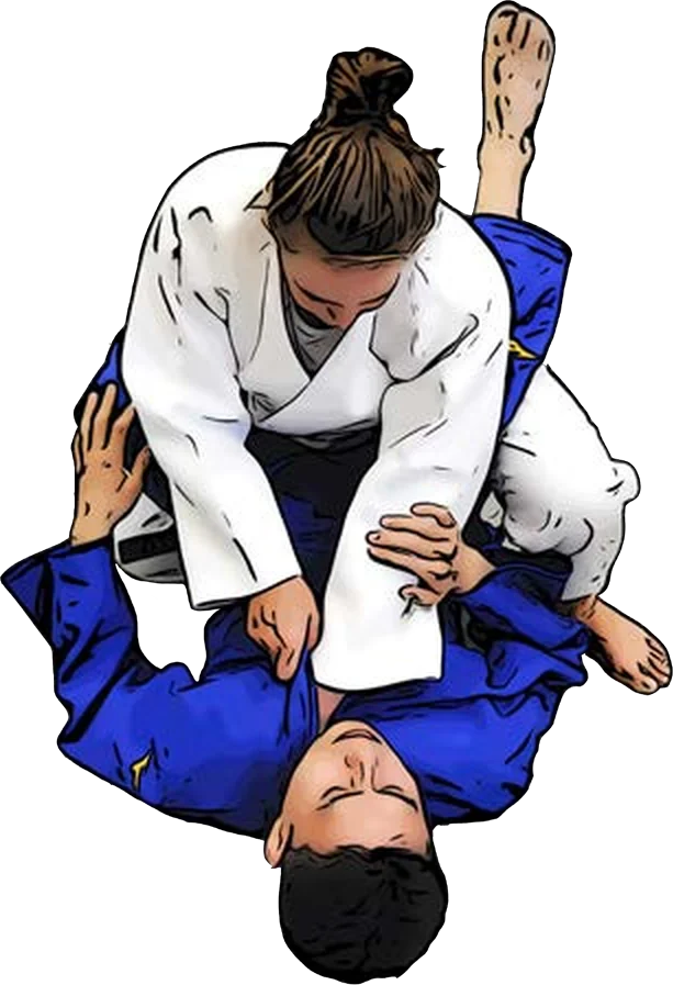 Illustration der Judo-Technik Tsukkomi-jime (Stoß-Würgen)