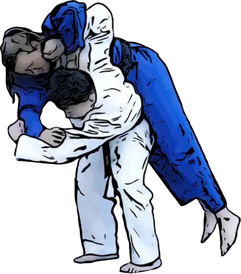 Illustration der Judo-Technik Tsurikomi-goshi (Hebezug-Hüftwurf)