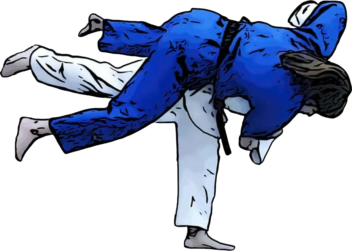 Illustration der Judo-Technik Uchi-mata (Innenschenkelwurf)