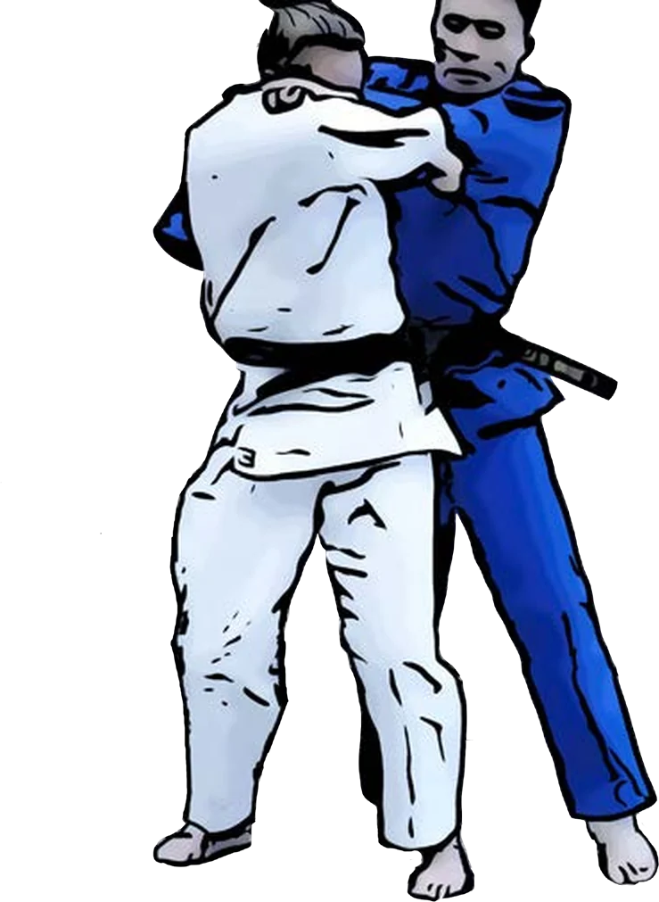 Illustration der Judo-Technik Uki-goshi (Hüftschwung)