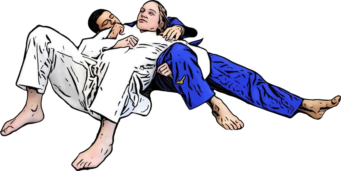 Illustration der Judo-Technik Ura-gatame (Rückseitiger Haltegriff)
