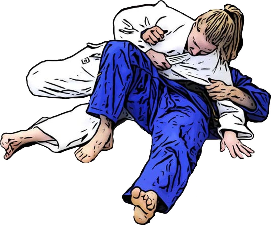 Illustration der Judo-Technik Ushiro-kesa-gatame (Umgekehrter Schärpen-Haltegriff)