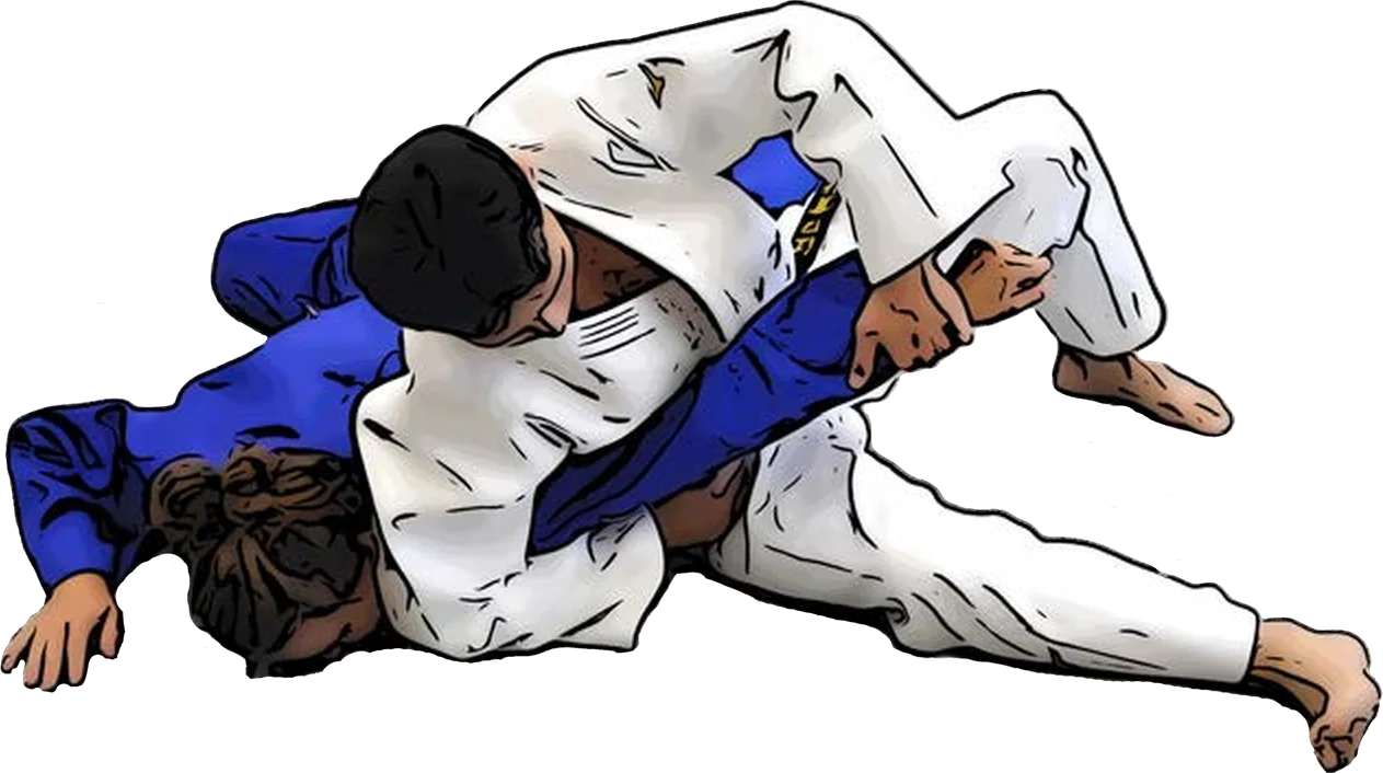 Illustration der Judo-Technik Waki-gatame (Achsel-Armstreckhebel)